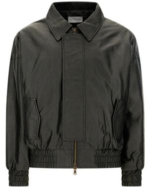 MARSĒM Elasticated-Trim Leather Bomber Jacket - Black
