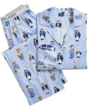Polo Ralph Lauren Bear-Print Striped Pajamas - Blue