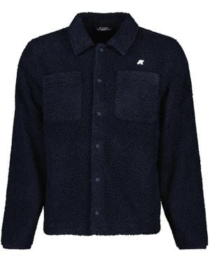 K-Way Fleece-Texture Patch-Pocket Shirt Jacket - Blue