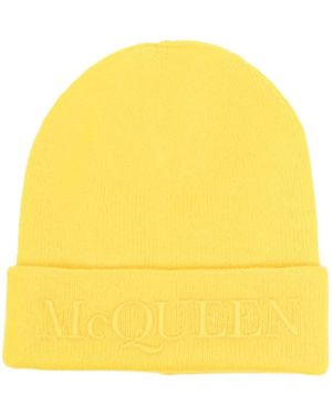 McQueen Logo-Embroidered Cashmere Beanie - Yellow