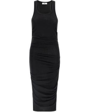 Elisabetta Franchi Logo-Embroidery Draped Midi Dress - Black