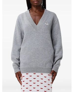 Fiorucci Angels Patch V-Neck Jumper - Grey