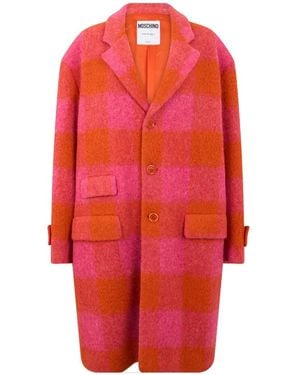 Moschino Check-Pattern Long-Sleeve Coat - Red