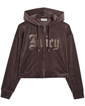 Juicy Couture Old Gothic Rhinestone-Logo Cropped Hoodie - Brown