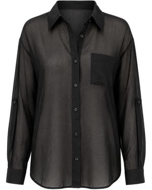 Lara Sheer Button-Up Shirt - Black
