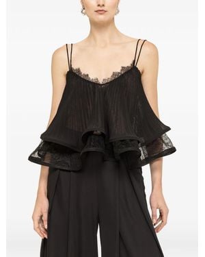 Nissa Blouse Plissée Bordée De Dentelle - Noir