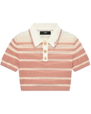 Amiri Off- Stripe Cropped Polo - Multicolor