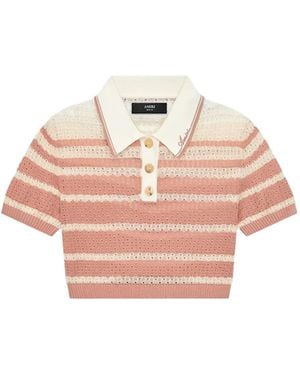 Amiri Off- Stripe Cropped Polo - Multicolor