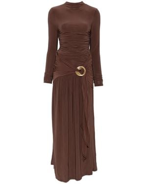 Aje. Vestido Largo Selah Fruncido De Manga Larga - Marrón