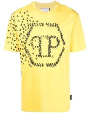 Philipp Plein Skull Bones Logo-Print T-Shirt - Yellow