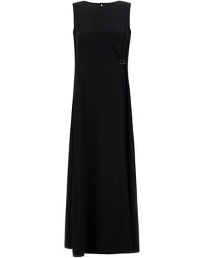 Herno Long Fluid Fabric With A Light Diagonal Weave Dress With Hook Detail - Black