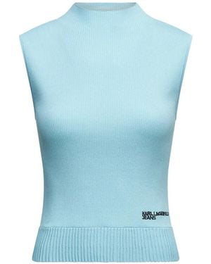 KARL LAGERFELD Ribbed-Knit Sleeveless Top - Blue