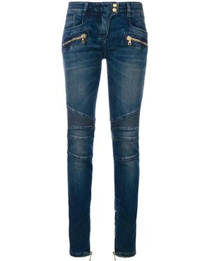 Balmain Vaqueros Biker De Talle Bajo - Azul