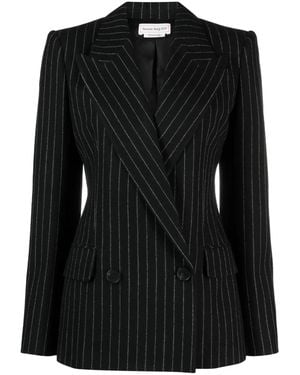 McQueen Striped Double-Breasted Blazer - Black