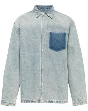 Purple Brand Logo-Flocked Denim Shirt - Blue