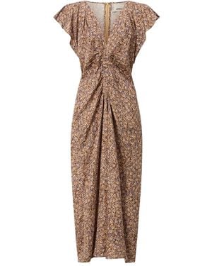 Isabel Marant Lyndsay Midi Dress With Ruffles - Brown