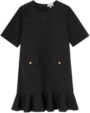Ganni Mini Ruffled Pocket Dress - Black