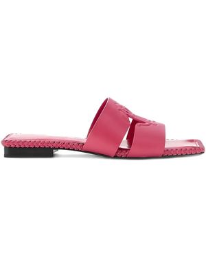 Roberto Cavalli Logo-Embossed Braided-Edge Sandals - Pink