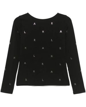 KARL LAGERFELD Rhinestone-Logo T-Shirt - Black