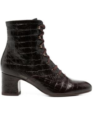 Chie Mihara Croc-Effect Lace-Up Ankle Boots - Black