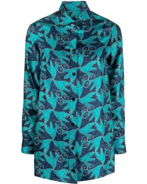 BOTTER Fish-Pattern Silk Shirt - Blue