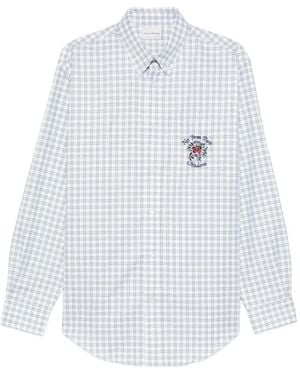 Drole de Monsieur Checked-Pattern Logo-Embroidery Shirt - White