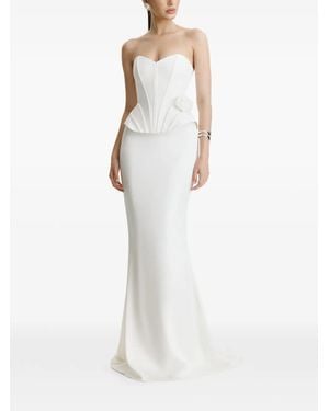 Benedetto Floral-Brooch Peplum Corset Top - White