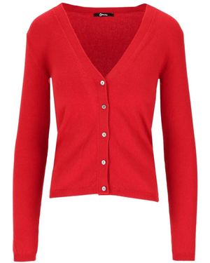 LA ROSE V-Neck Button-Up Cardigan - Red