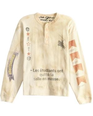 SAITOS Graphic-Print Waffle-Knit Henley T-Shirt - Natural