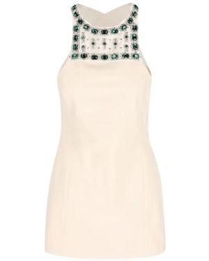 Miu Miu Apron Embroidered Mini Dress - White
