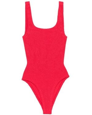 Hunza G Coverage Crinkle-Effect Square-Neck Swimsuit - Red