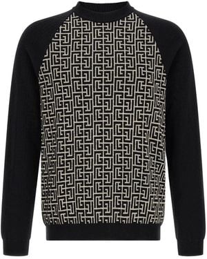 Balmain Pb Monogram Jacquard Sweater - Black