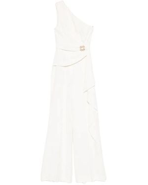 Elie Saab Cady One-Shoulder Appliqué Jumpsuit - White