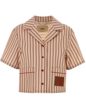 Fendi Striped Embroidered Denim Shirt - Natural
