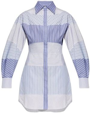 Moschino Patchwork Striped Mini Shirt Dress - Blue