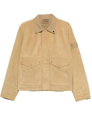 Stone Island Compass Logo Suede Jacket - Natural