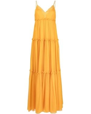 Alberta Ferretti Lace-Trim Silk Maxi Dress - Yellow