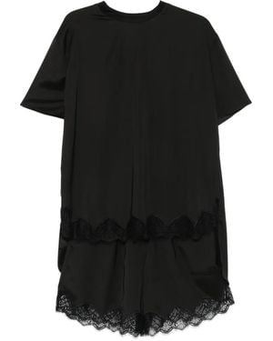 Parlor Set Aus T-Shirt Und Shorts Mit Spitzenbesatz - Schwarz