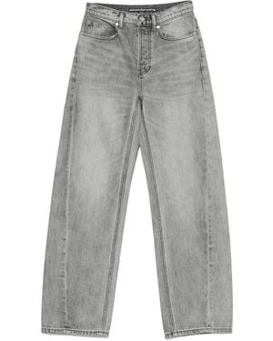Alexander Wang Logo-Print Wide-Leg Jeans - Grey