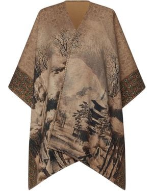 Pierre Louis Mascia Landscape-Print Poncho Coat - Brown