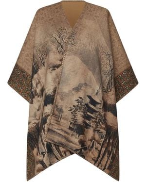 Pierre Louis Mascia Landscape-print Poncho Coat - ブラウン