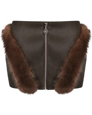 OW Collection Bela Faux-Fur Panel Mini Skirt - Brown