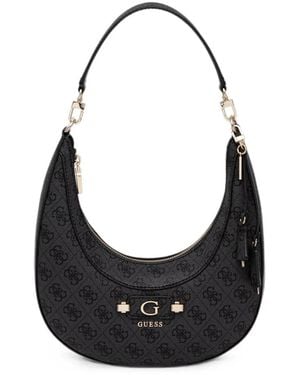 Guess Lindsey Monogram-Print Curved Tote Bag - Black