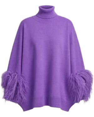 Alberta Ferretti Rollkragenpullover Mit Federn - Lila