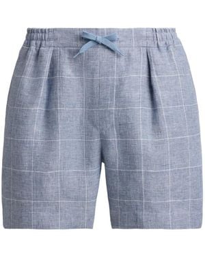 Ralph Lauren Windowpane Check-Pattern Drawstring-Waist Shorts - Blue