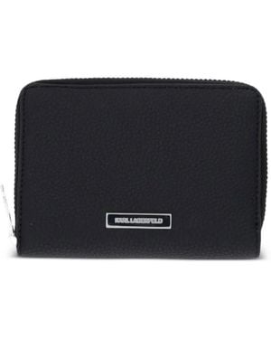 KARL LAGERFELD Logo-Plaque Pebbled-Effect Wallet - Black