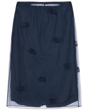 JNBY Embroidered Mesh-Overlay Midi Skirt - Blue