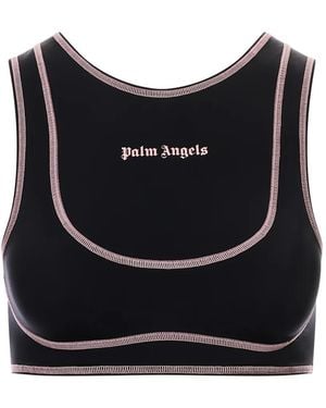 Palm Angels Logo-Print Contrast-Stitch Tank Top - Black