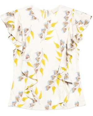 Ulla Johnson Blusa Botanical Con Volantes - Blanco