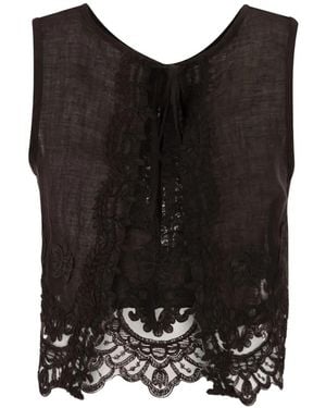 Maurizio Mykonos Embroidered Lace-Hem Top - Black